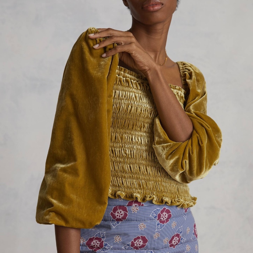 Anthropologie Puff-Sleeved Velvet Blouse Size Small